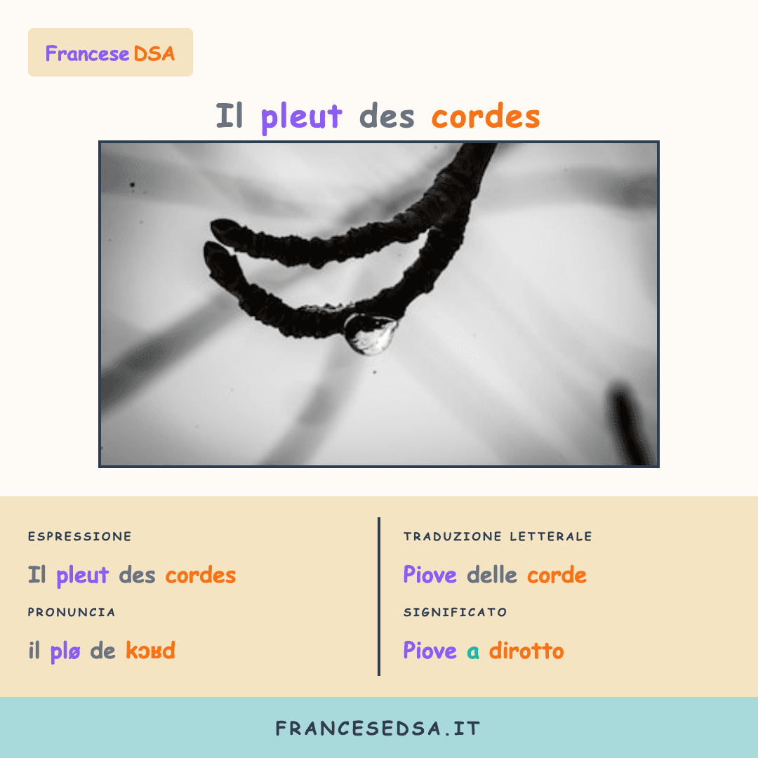 Illustrazione modo di dire francese: Il pleut des cordes - Piove a dirotto
