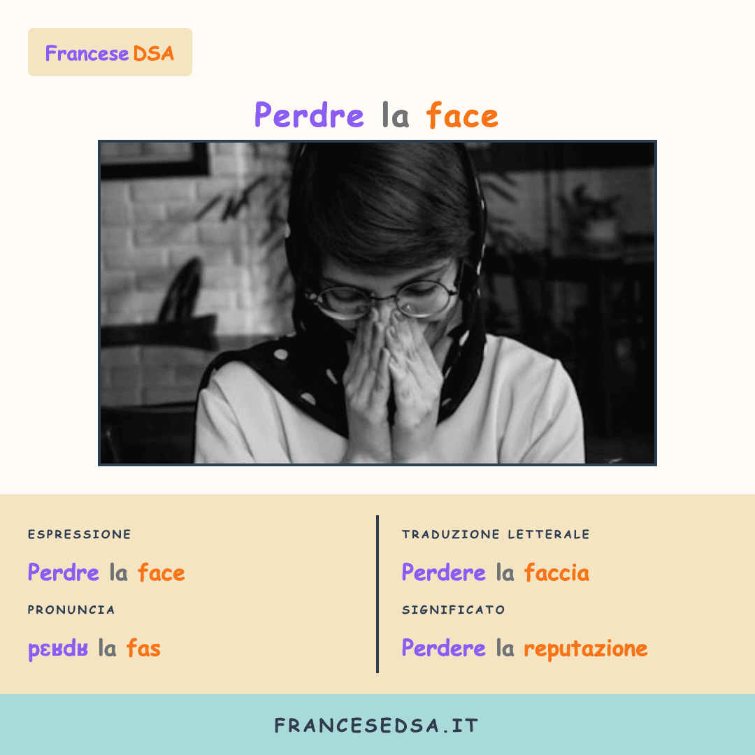 Illustrazione modo di dire francese: Perdre la face - Perdere la reputazione
