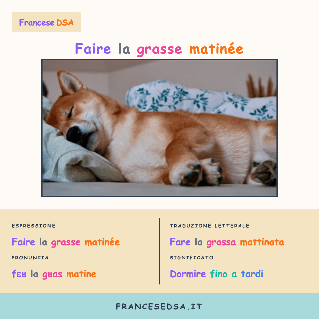 Illustrazione modo di dire francese: Faire la grasse matinée - Dormire fino a tardi