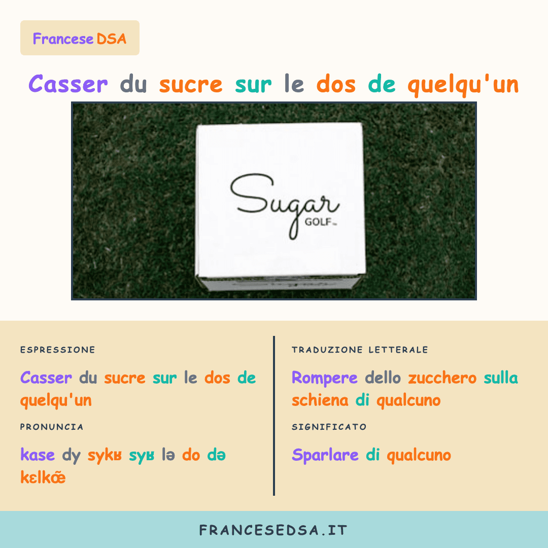 Illustrazione modo di dire francese: Casser du sucre sur le dos de quelqu'un - Sparlare di qualcuno
