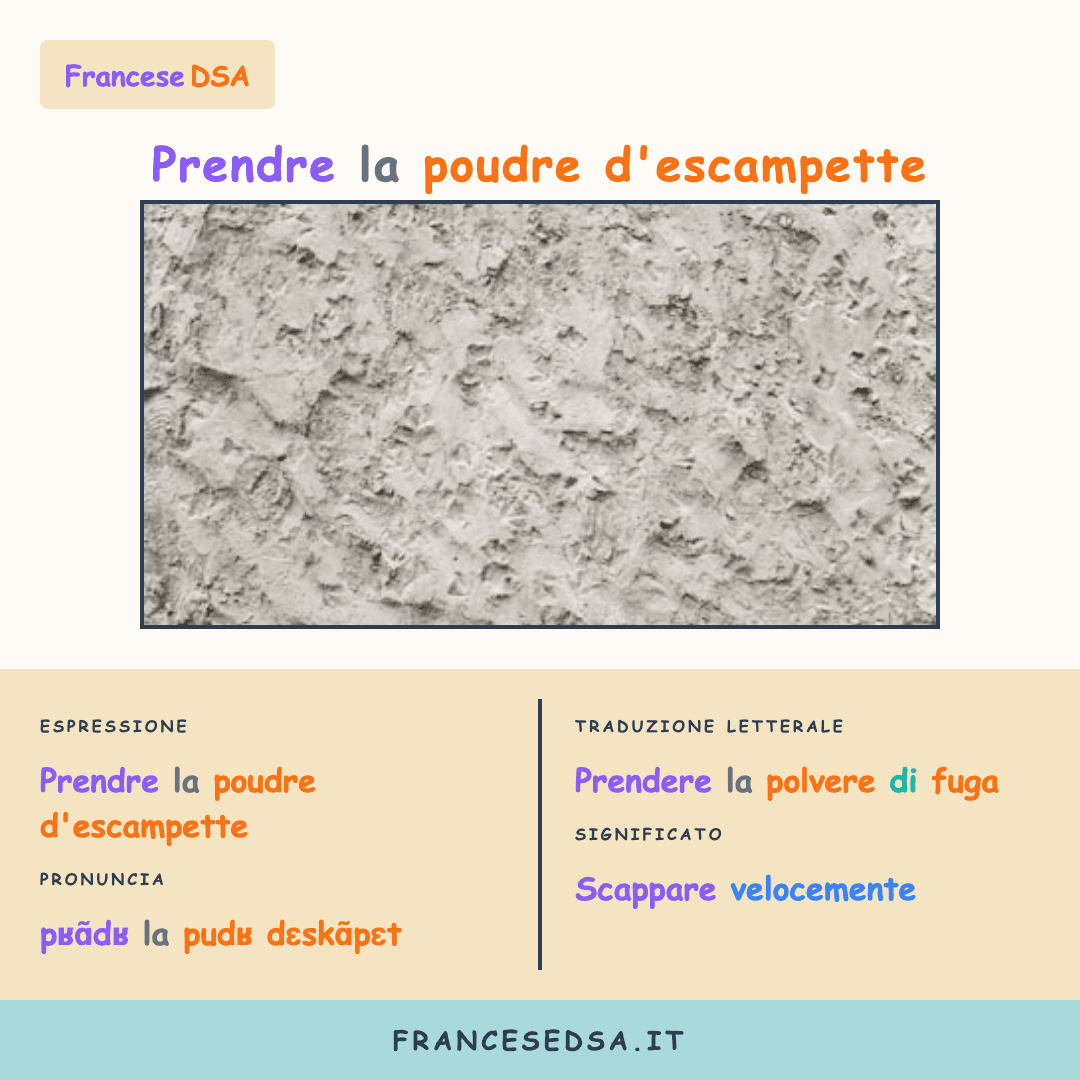 Illustrazione modo di dire francese: Prendre la poudre d'escampette - Scappare velocemente