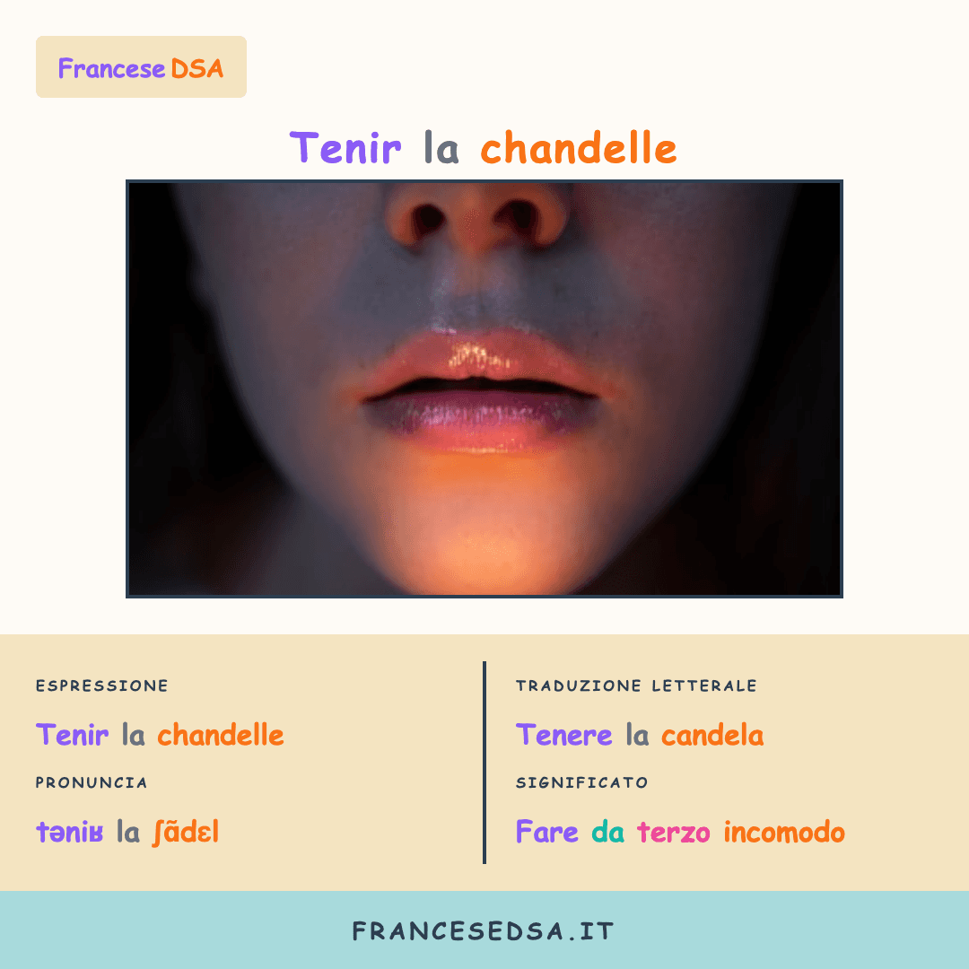 Illustrazione modo di dire francese: Tenir la chandelle - Fare da terzo incomodo