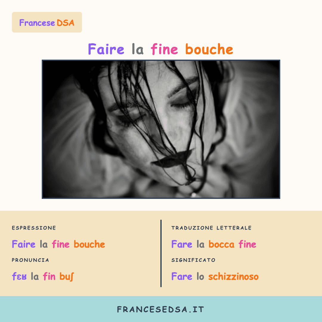 Illustrazione modo di dire francese: Faire la fine bouche - Fare lo schizzinoso