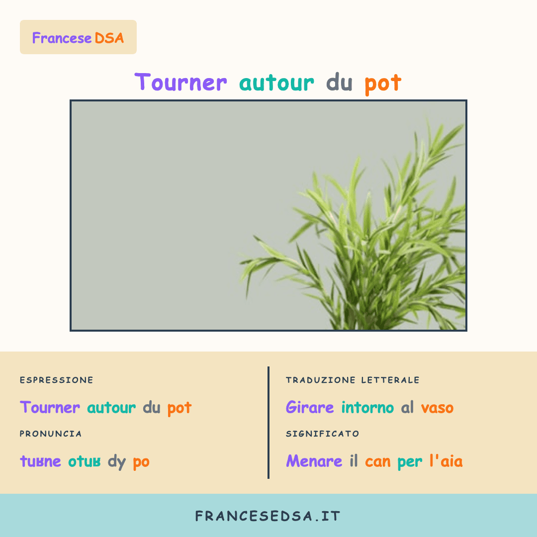 Illustrazione modo di dire francese: Tourner autour du pot - Menare il can per l'aia