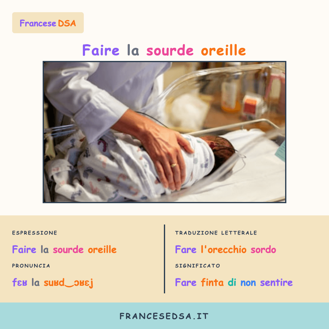 Illustrazione modo di dire francese: Faire la sourde oreille - Fare finta di non sentire