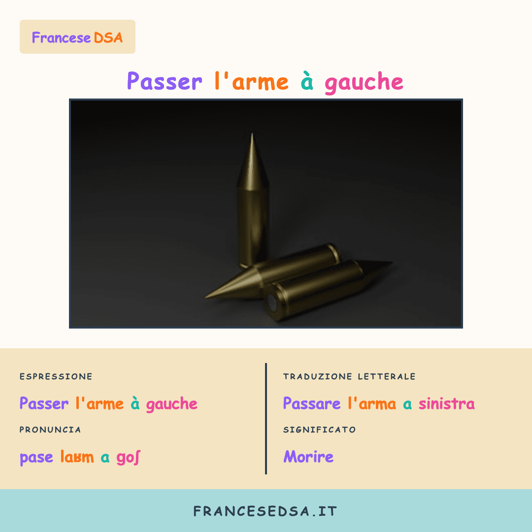 Illustrazione modo di dire francese: Passer l'arme à gauche - Morire