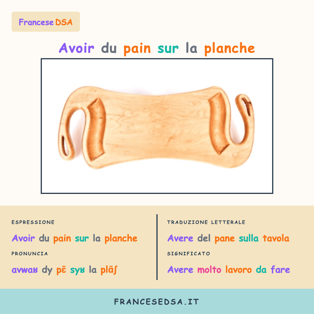 Illustrazione modo di dire francese: Avoir du pain sur la planche - Avere molto lavoro da fare