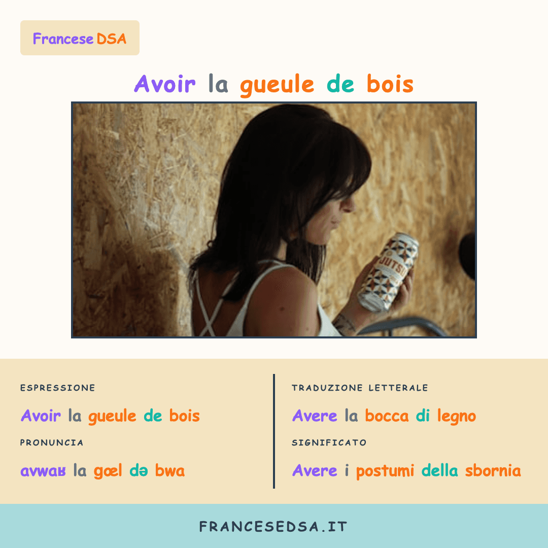 Illustrazione modo di dire francese: Avoir la gueule de bois - Avere i postumi della sbornia