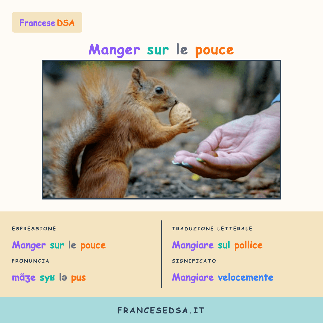 Illustrazione modo di dire francese: Manger sur le pouce - Mangiare velocemente