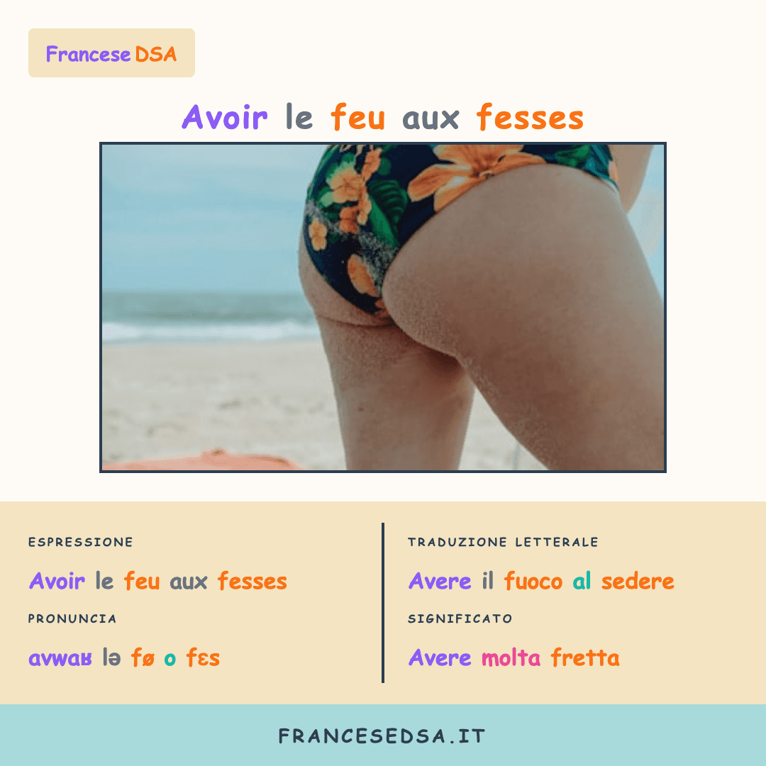 Illustrazione modo di dire francese: Avoir le feu aux fesses - Avere molta fretta
